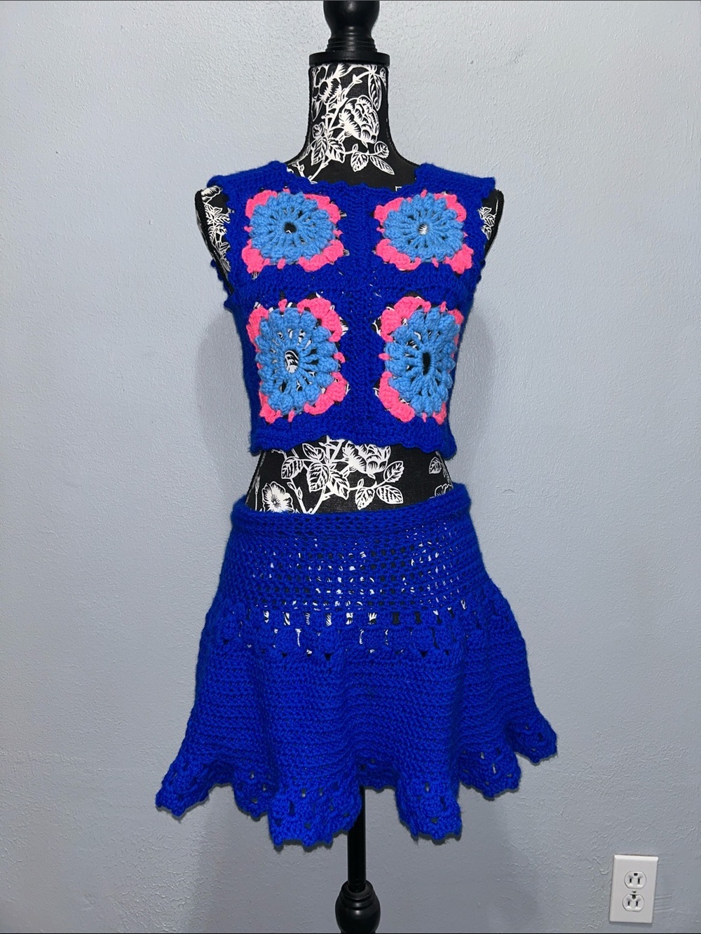 Festival Ready Handcrafted Royal Blue Crochet Skirt/ and  matching top.